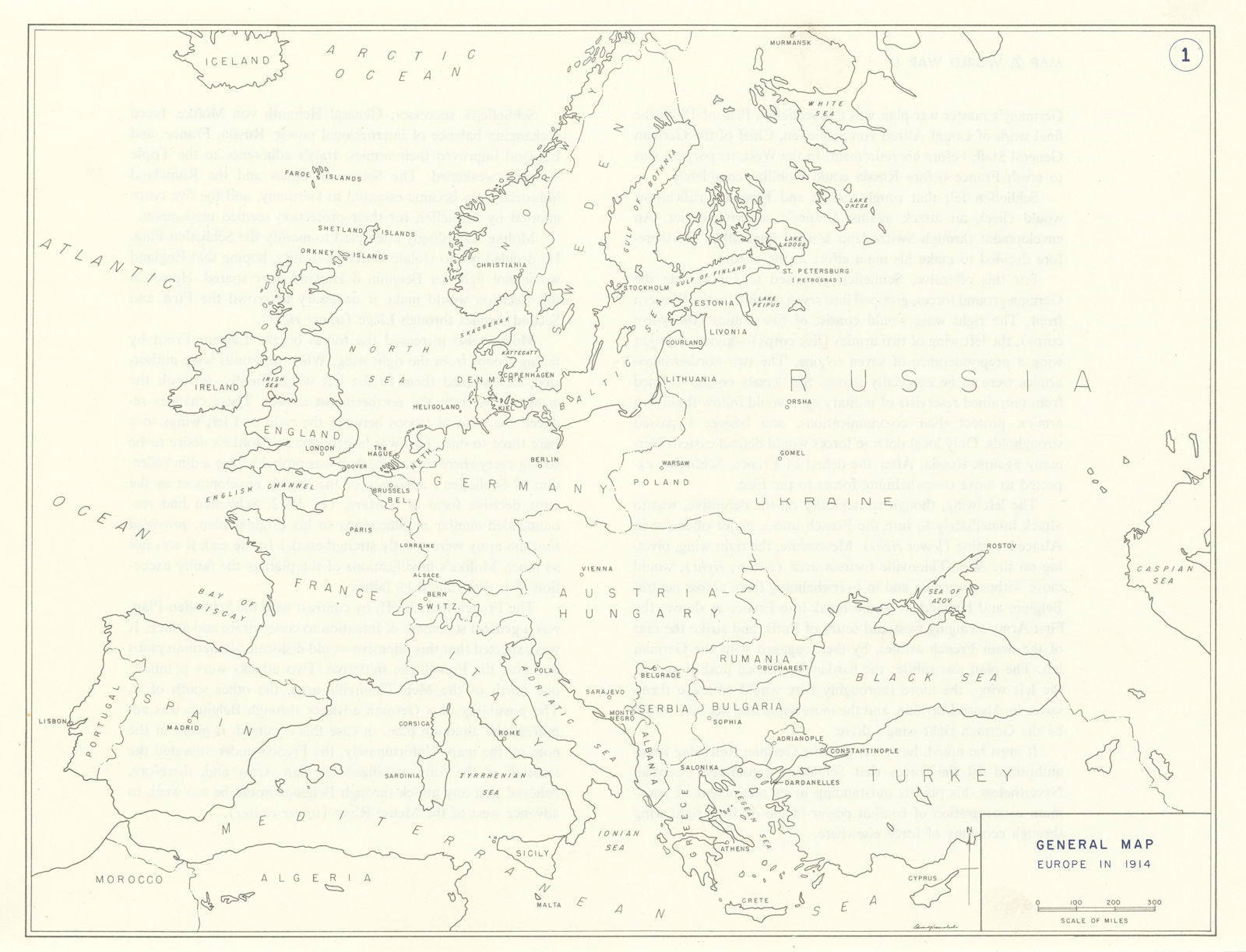 World War 1. Europe in 1914. General Map 1959 old vintage plan chart